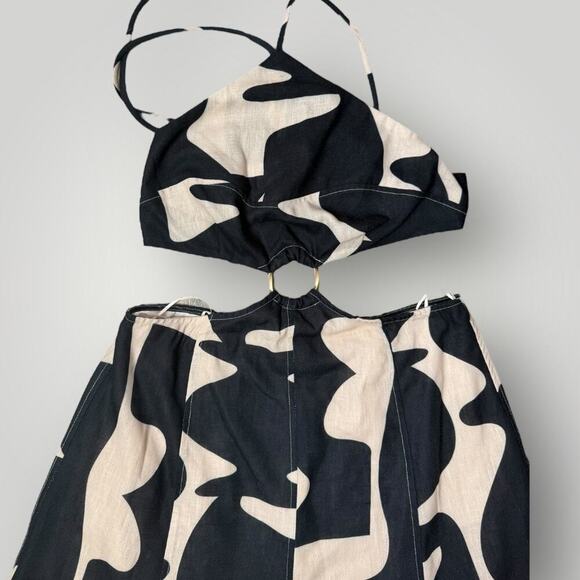 Luxxel Black White Abstract Print Maxi Dress Cutout Ring Detail Size L - Picture 3 of 8